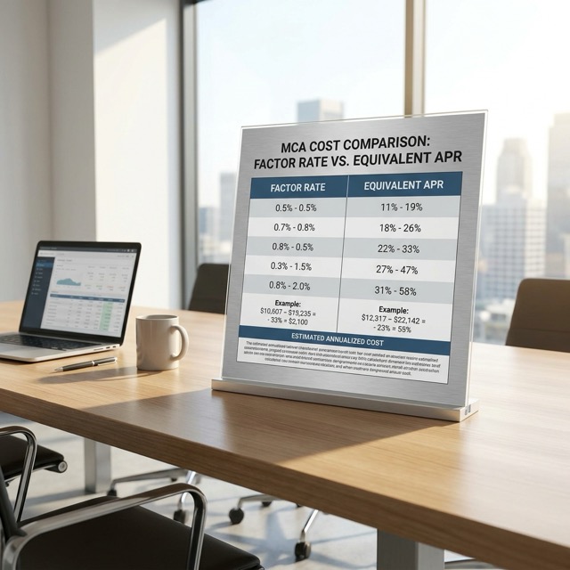 mca factor rate vs equivalent APR Maine - cost comparison table